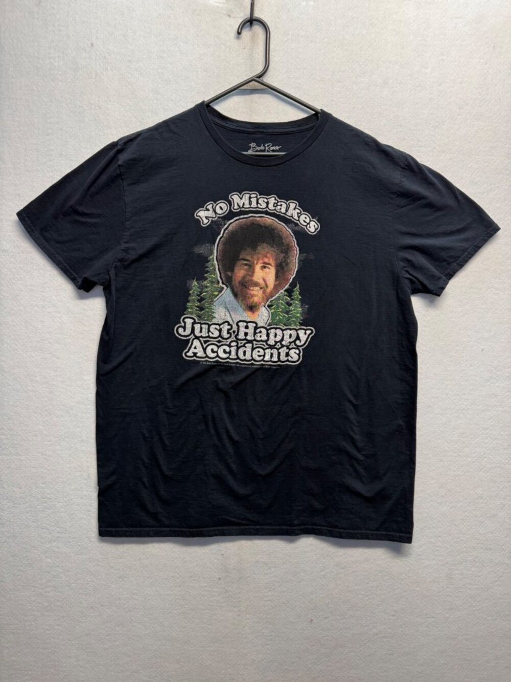 Bob Ross "No Mistakes Just Happy Accidents" Black Graphic T-Shirt XL Cotton
